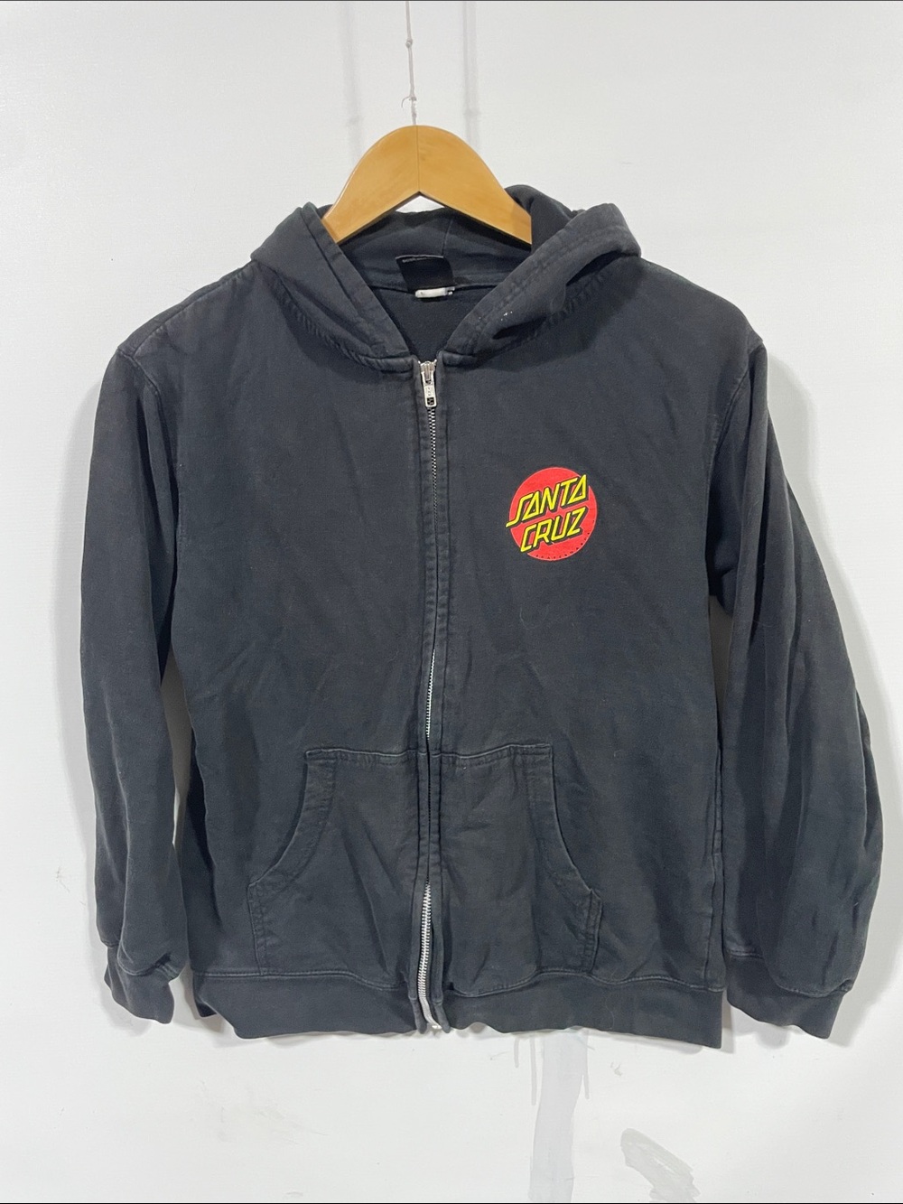 Santa Cruz Skateboards Black Kids Zip Hoodie with Red & Yellow Logo